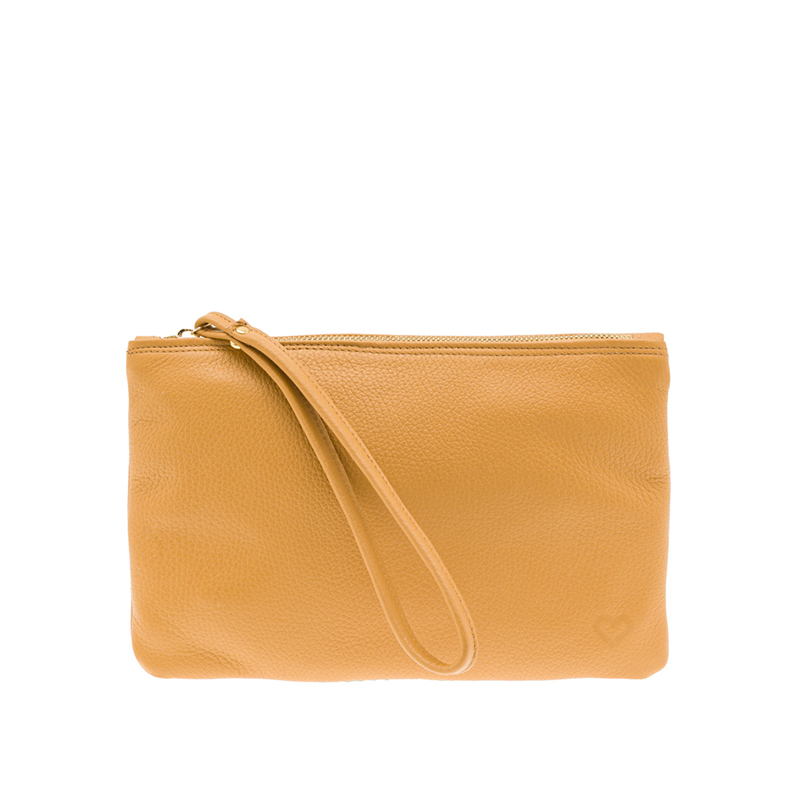 Clutch Linaria Camel em couro de upcycling