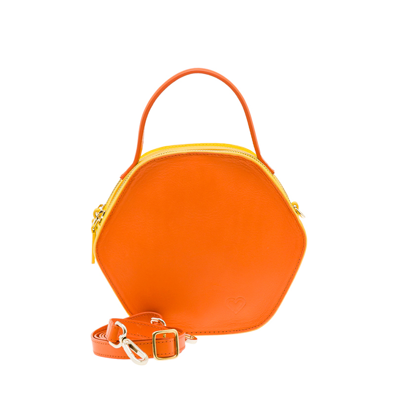 Bolsa de Senhora Double Life Yellow/Orange em couro de upcycling