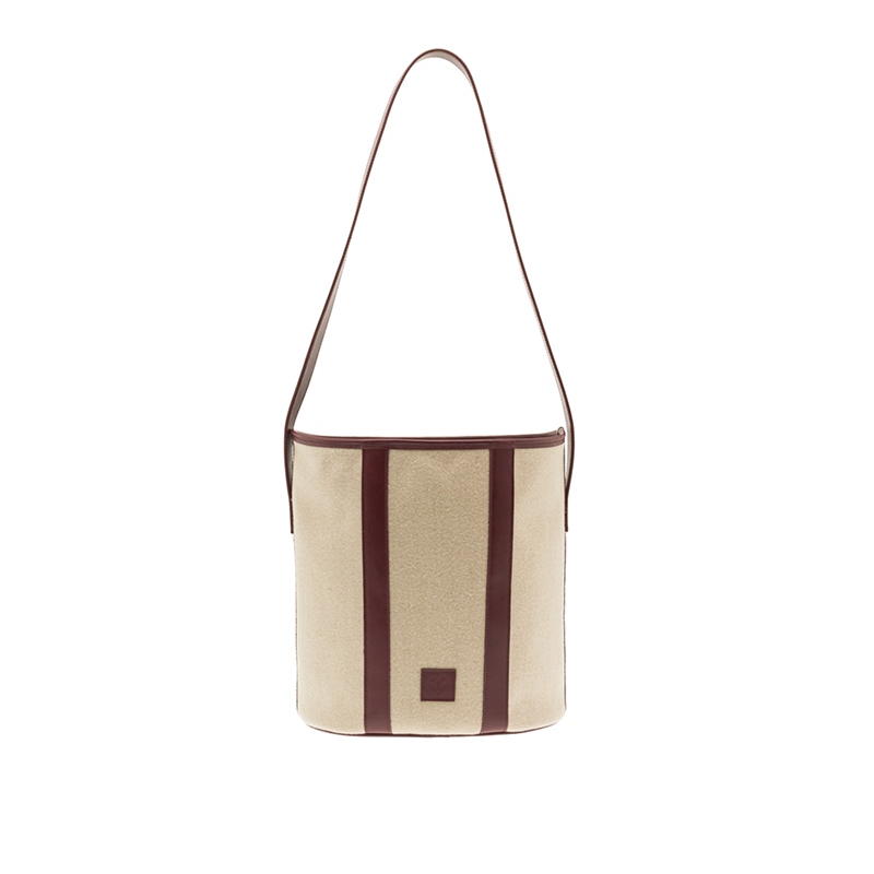 Mala de Senhora Linaria Bucket em burel e couro de upcycling bordeau