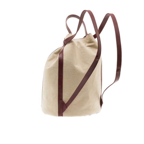 Mochila de Senhora Euphrasia Burel cor Prata e pele upcycling bordeau - J Malas